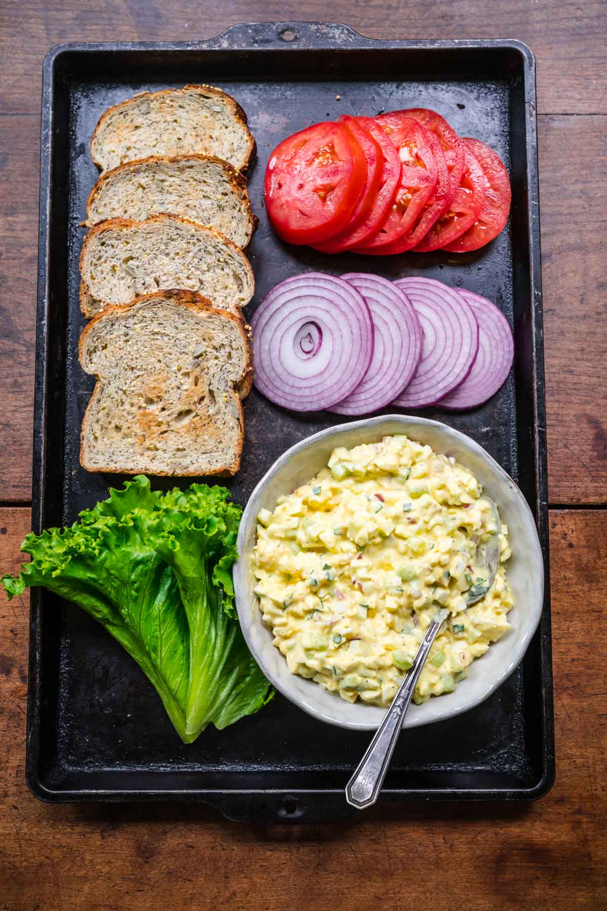 Egg Salad Sandwich ingredients on platter