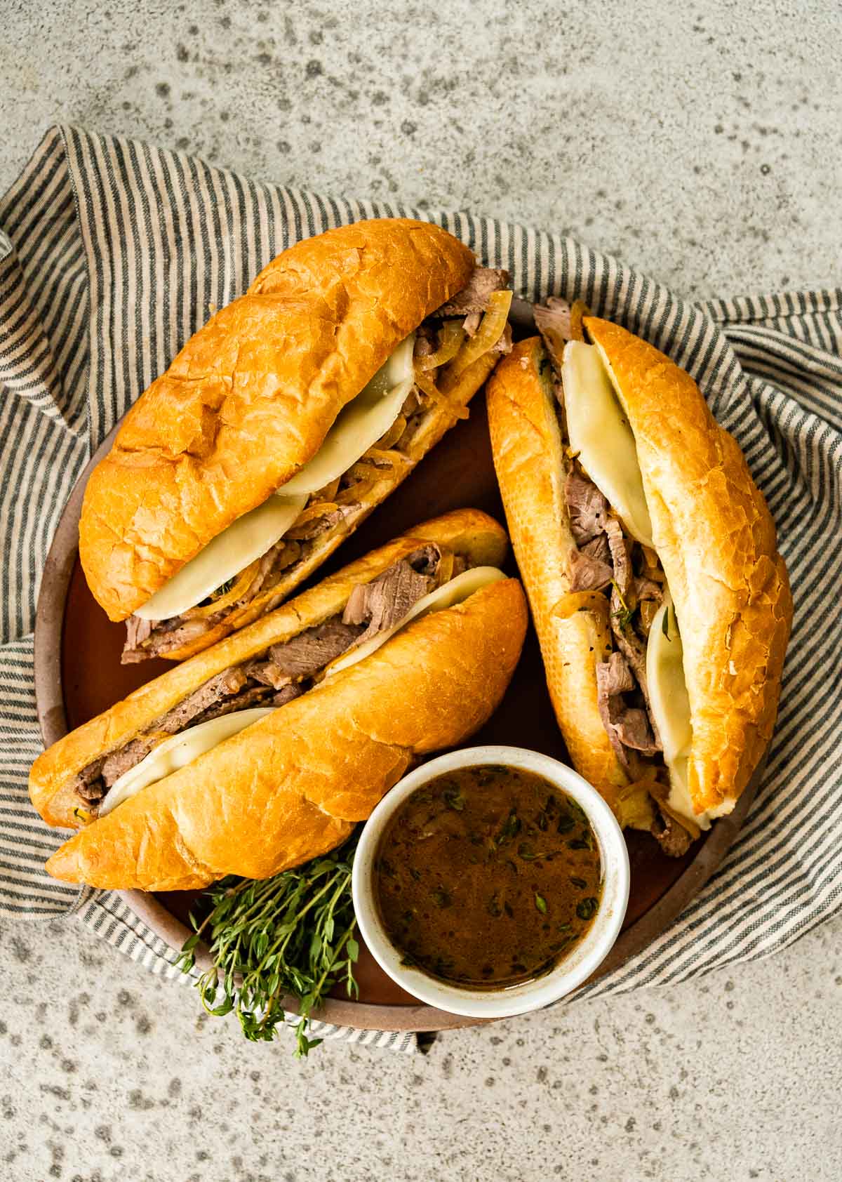 French Dip Sandwiches on serving platter