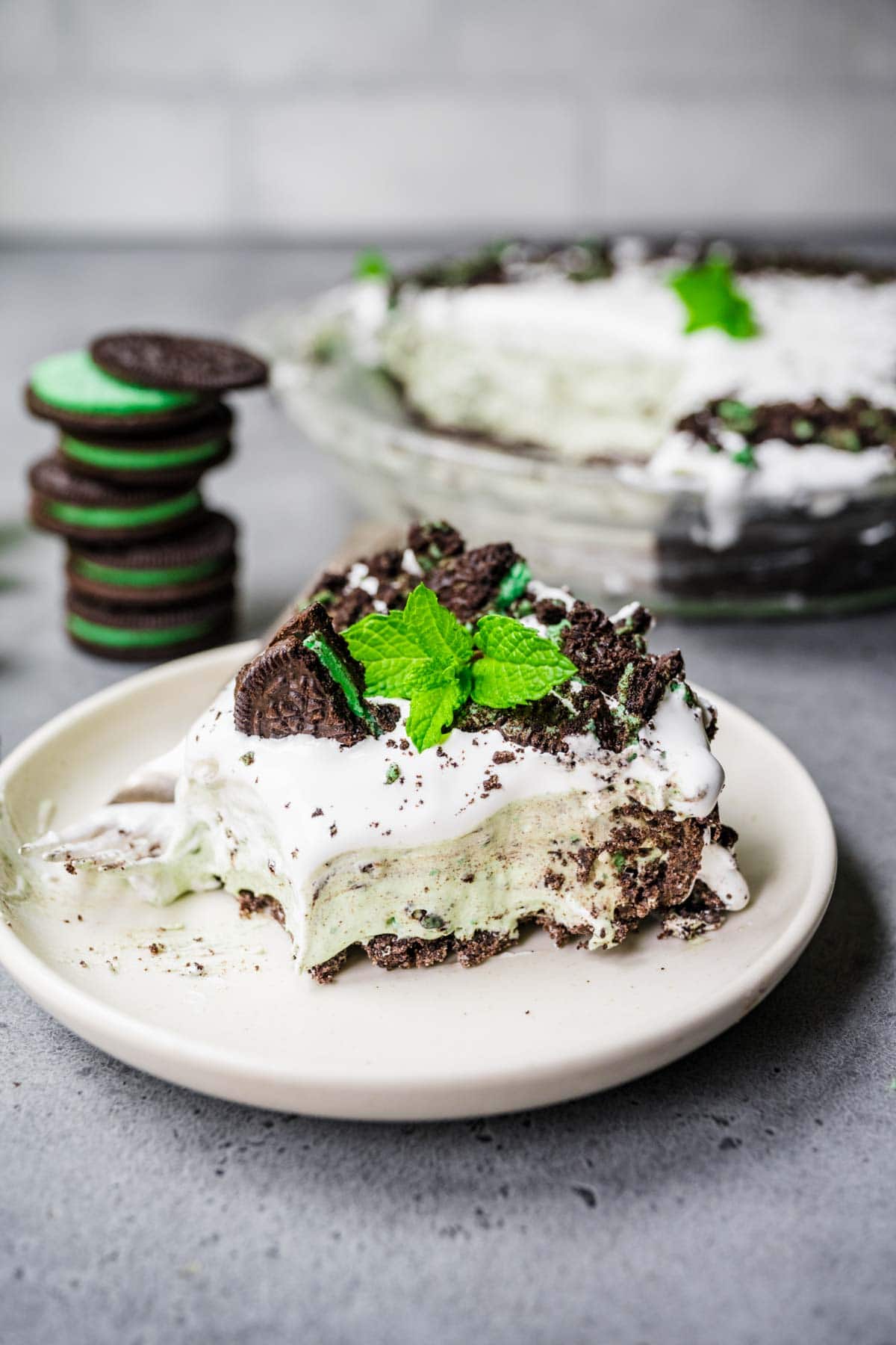 Grasshopper Pie slice on serving plate