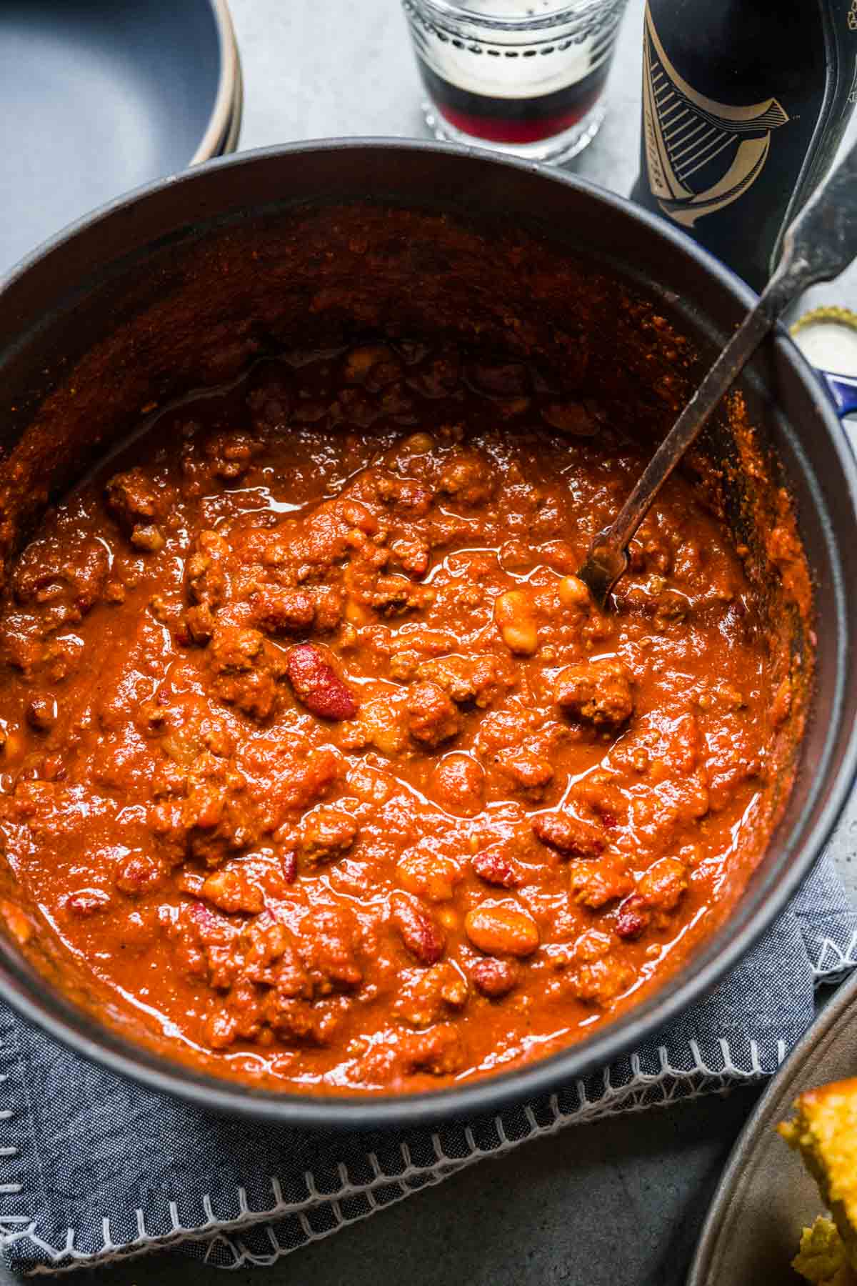 Guinness Chili in cooking pot