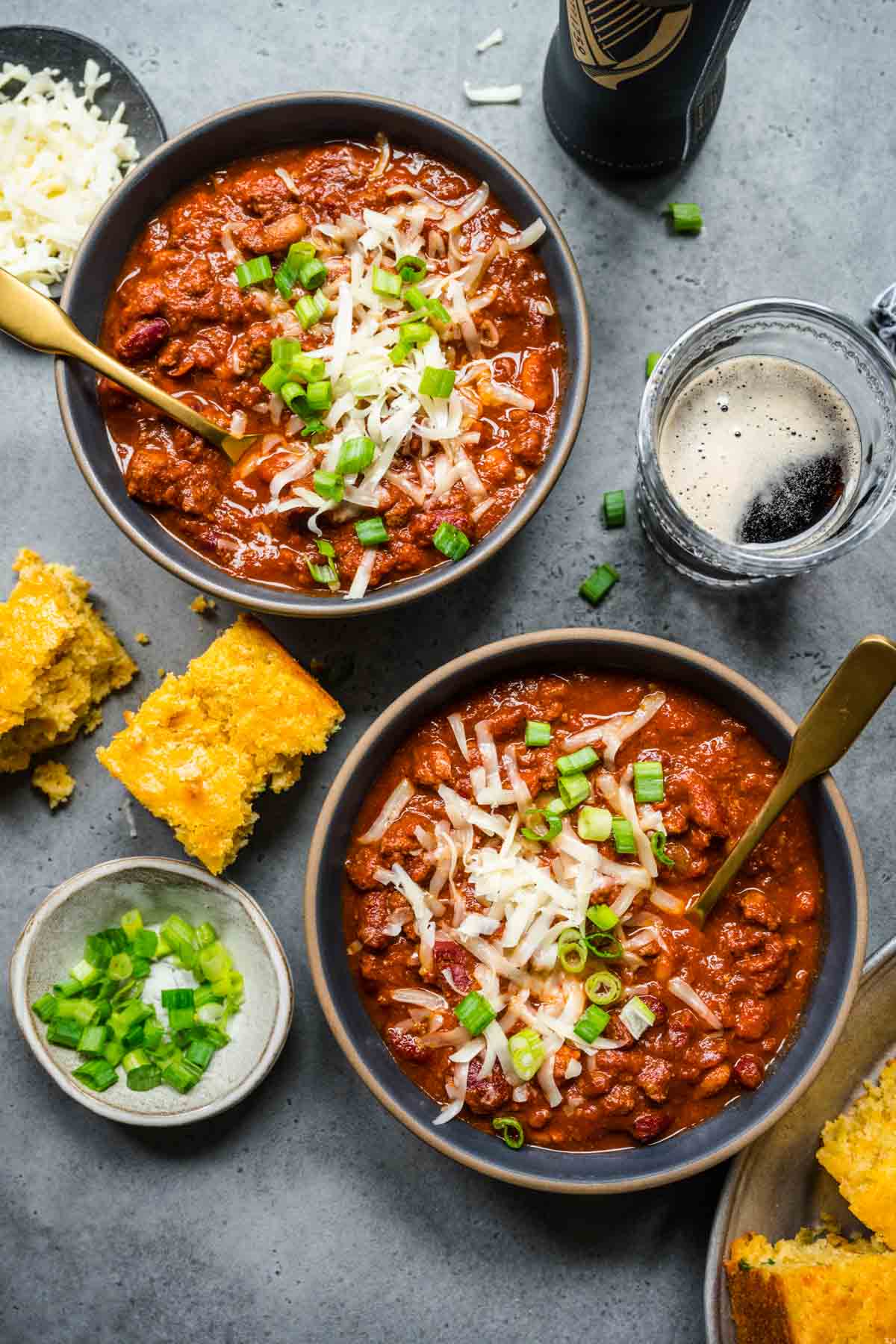 Guinness Chili in serving bowls