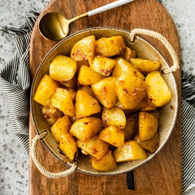 Honey Mustard Roasted Potatoes in serving bowl 1x1