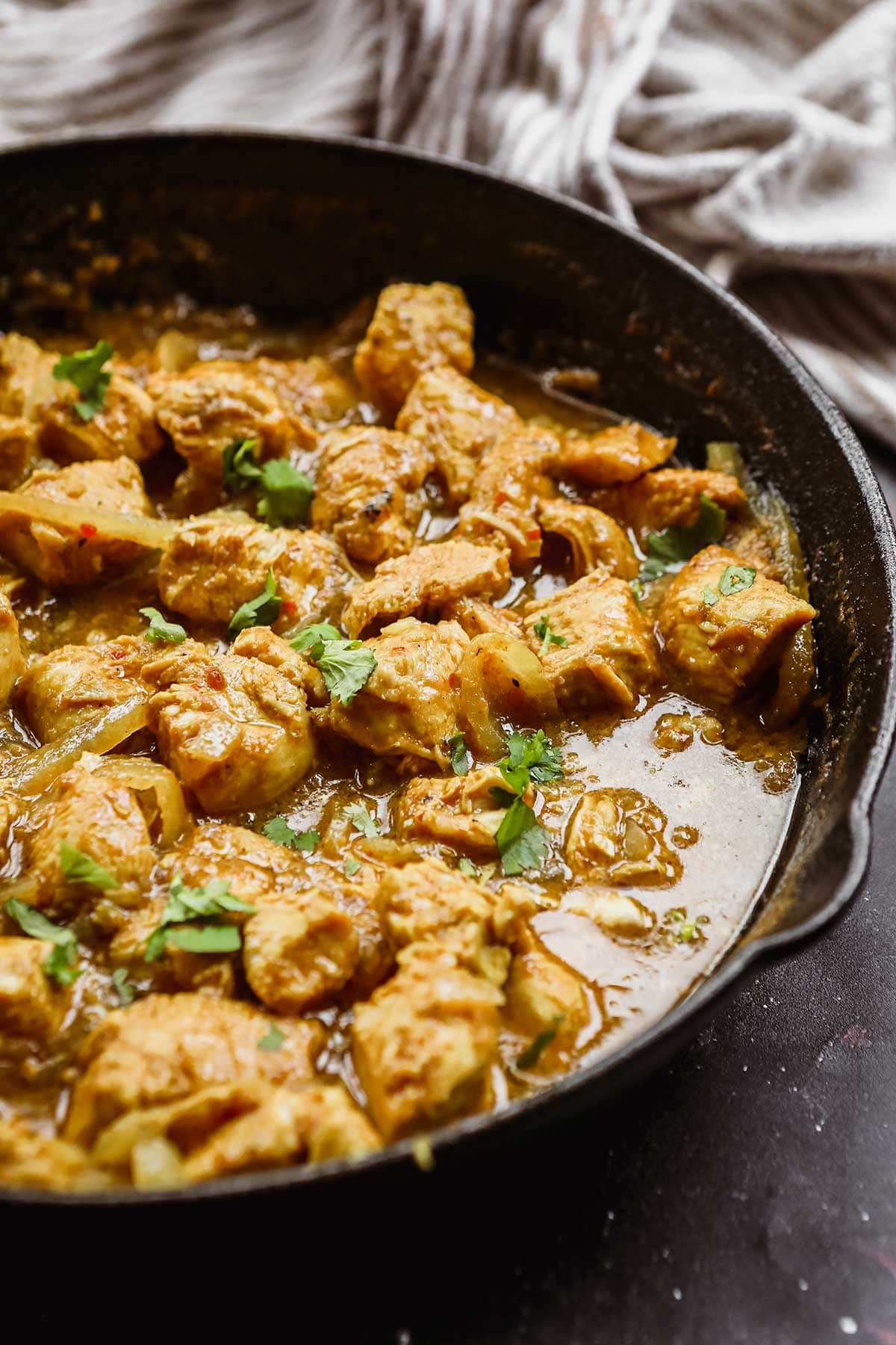 Indian Chicken Vindaloo in cooking pan