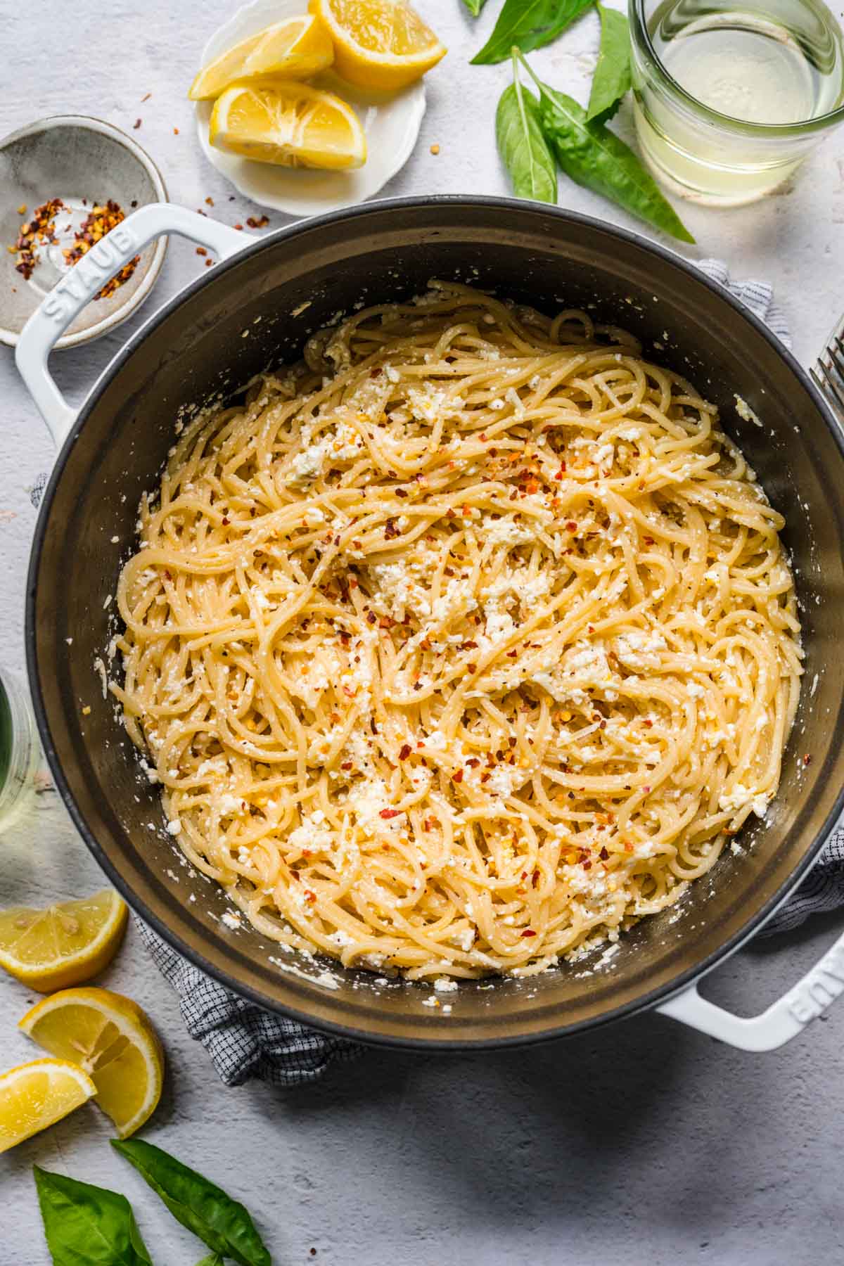 Lemon Ricotta Pasta in cooking pot
