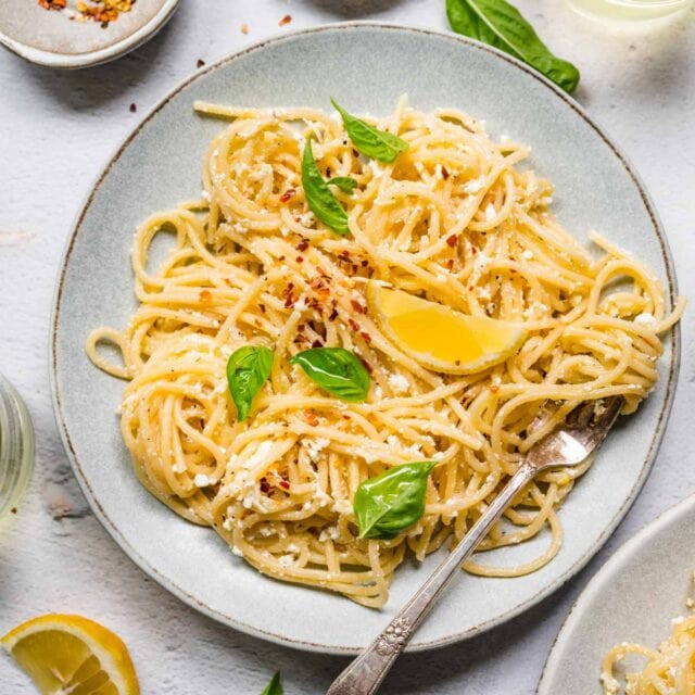 Lemon Ricotta Pasta on serving plate 1x1