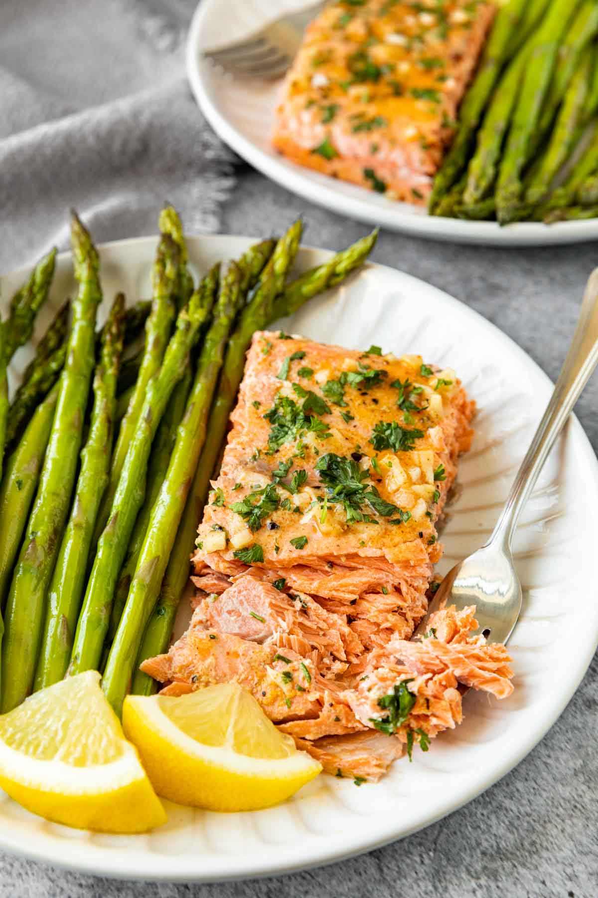 Oven Baked Salmon on serving plate showing interior