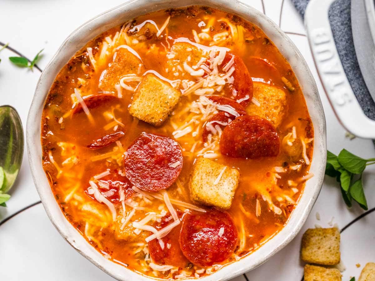 Crockpot Pizza Soup - Family Fresh Meals