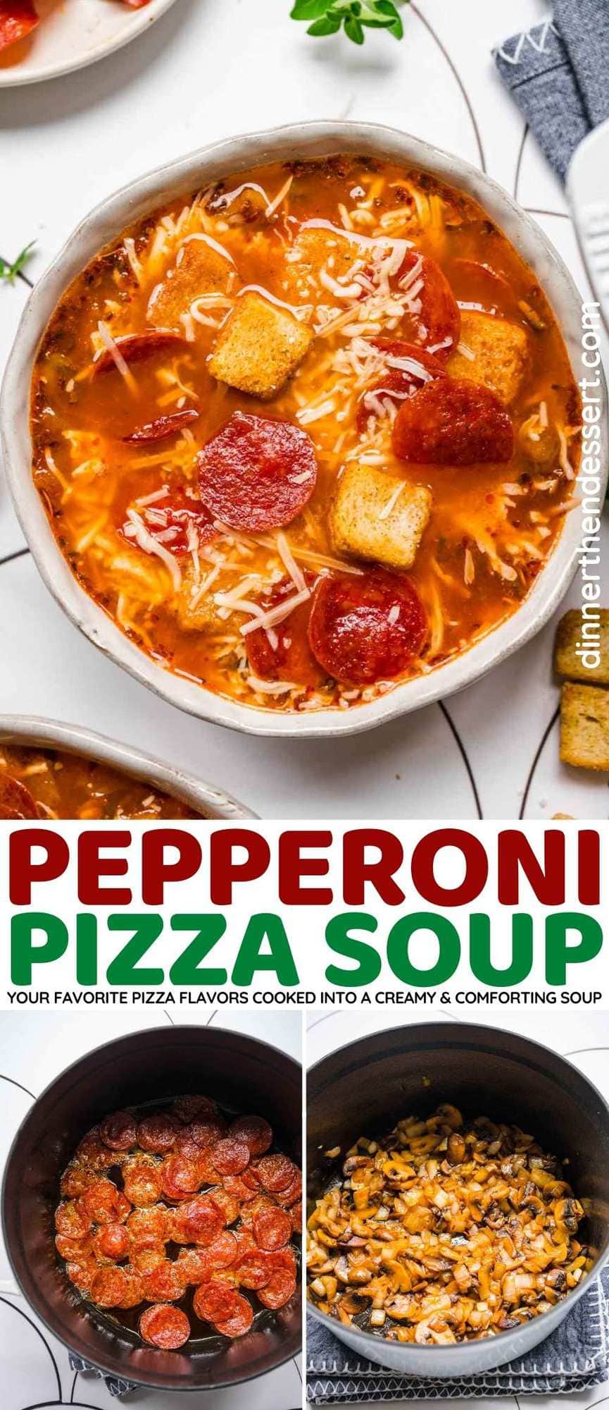 Pepperoni Pizza Soup collage
