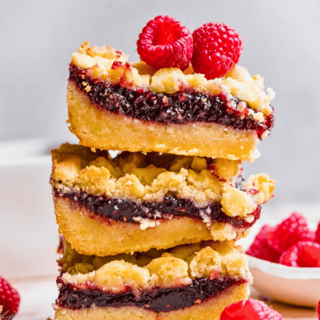 slices of berry butter cookies stacked on one another