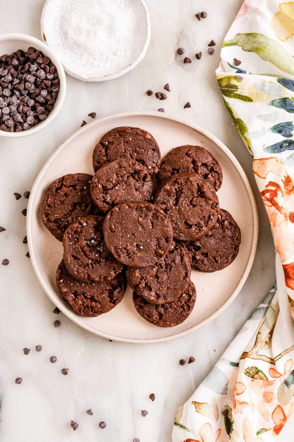 Salted Double Chocolate Shortbread Cookie on serving platter