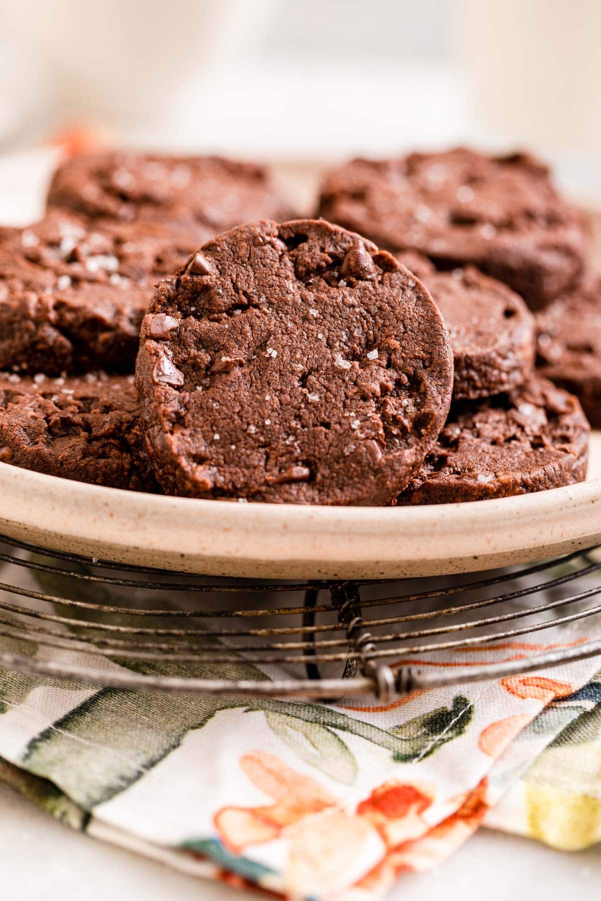Salted Double Chocolate Shortbread Cookie on serving platter