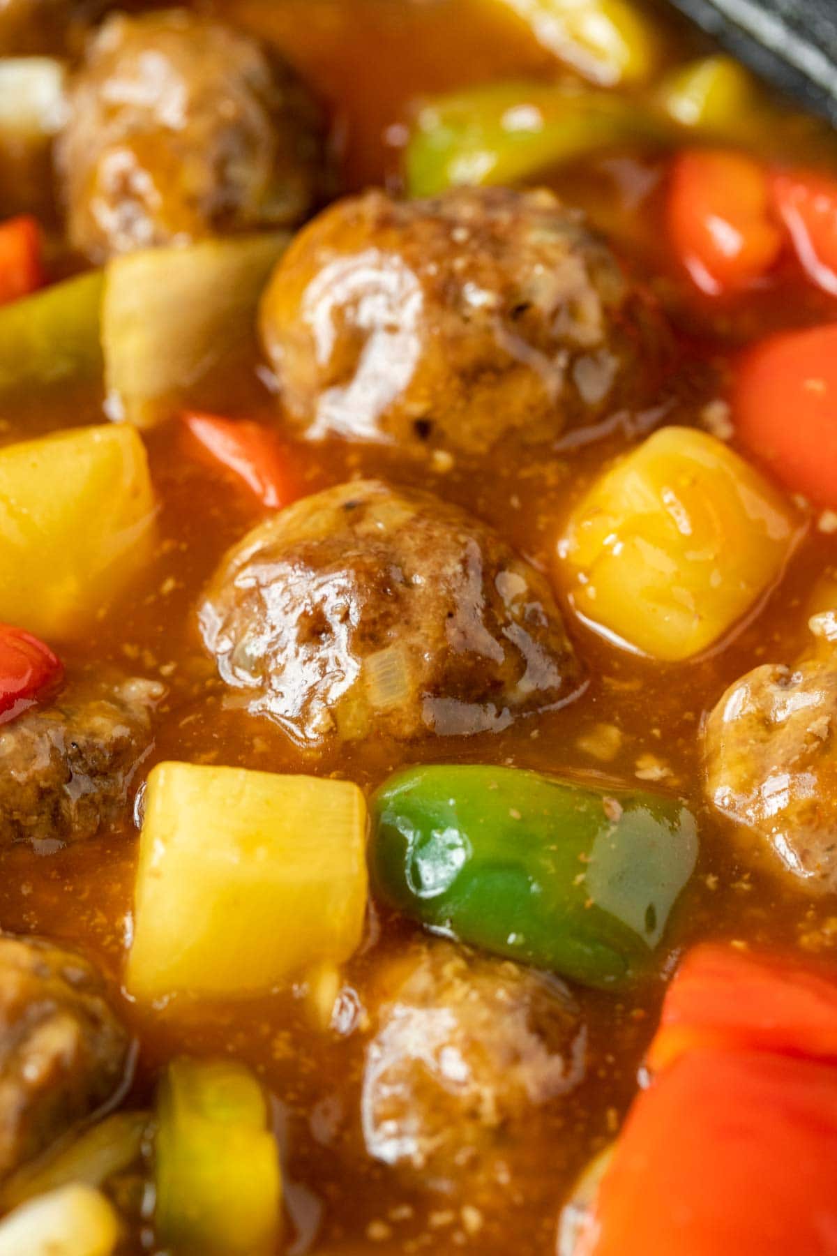 Sweet and Sour Meatballs sauce and meatballs in cooking pot