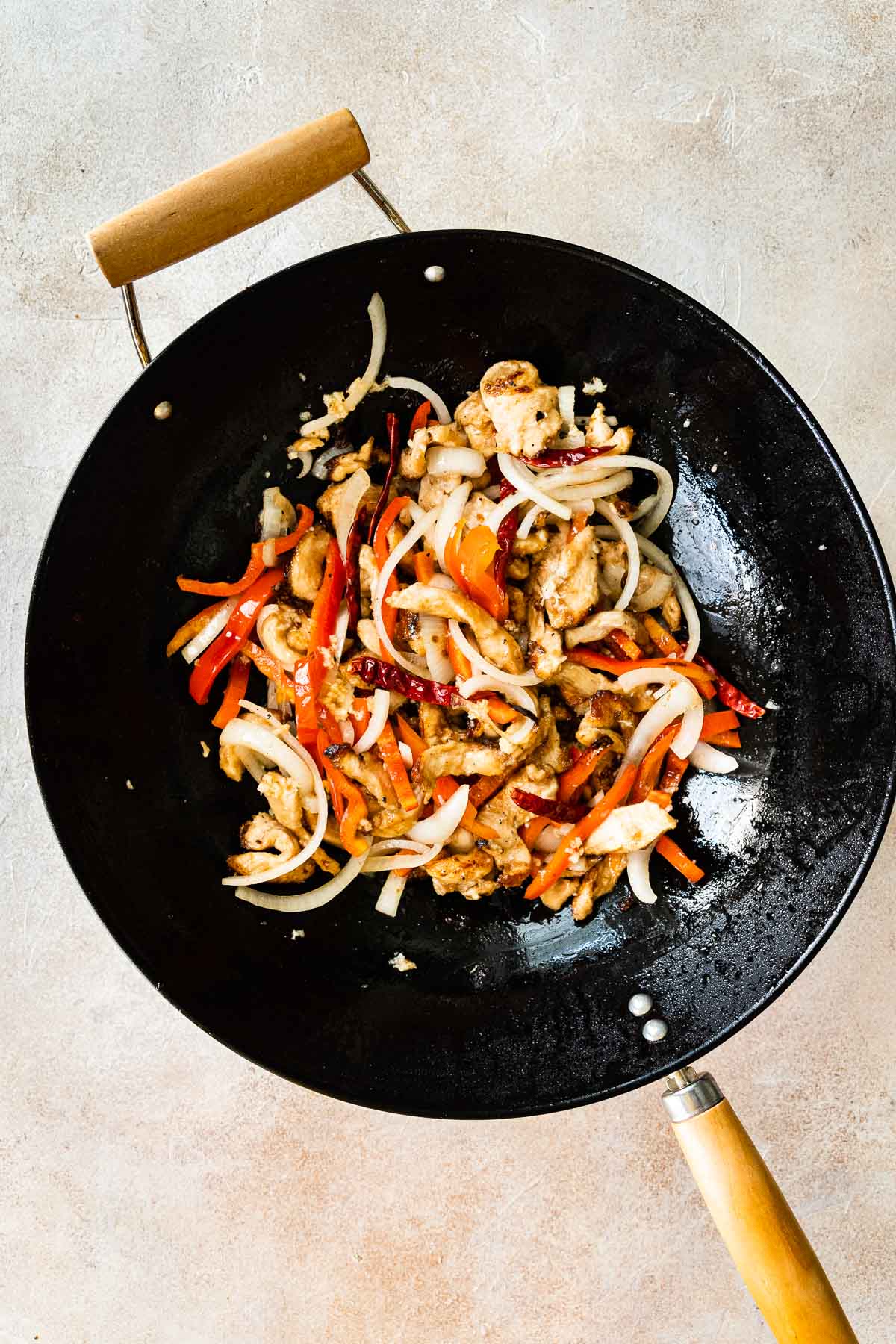 Szechuan Chicken ingredients in wok