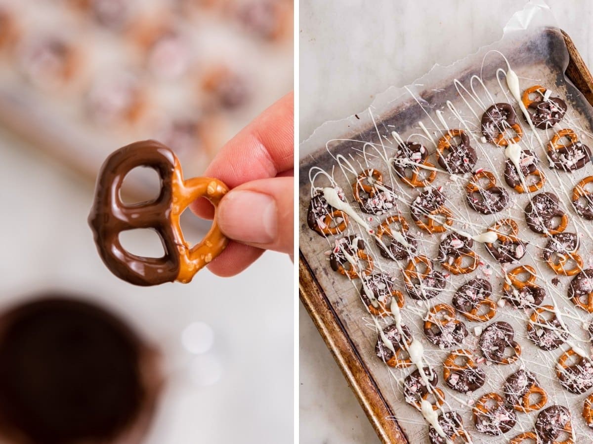 White Chocolate Peppermint Pretzels collage