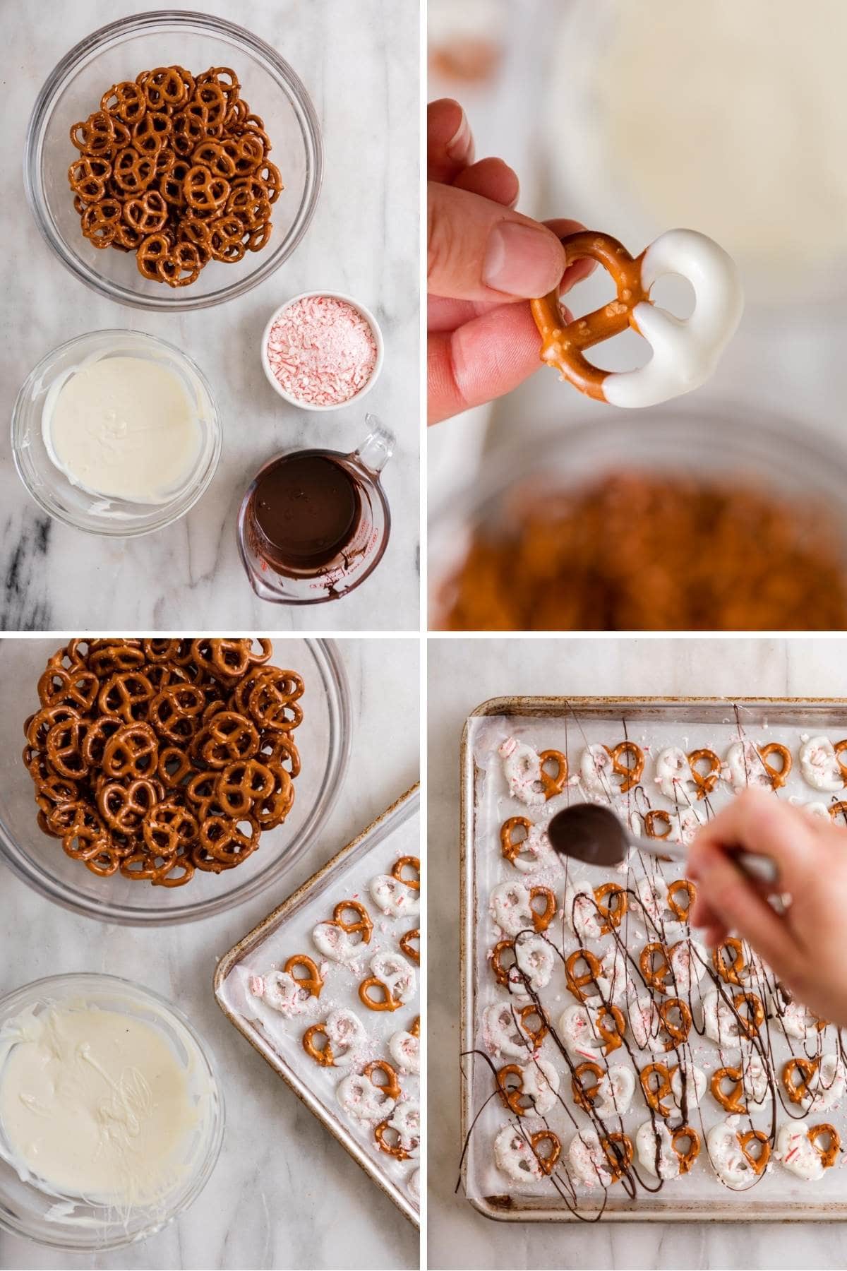 White Chocolate Peppermint Pretzels collage