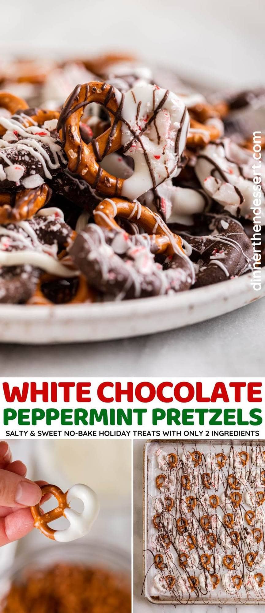 White Chocolate Peppermint Pretzels collage