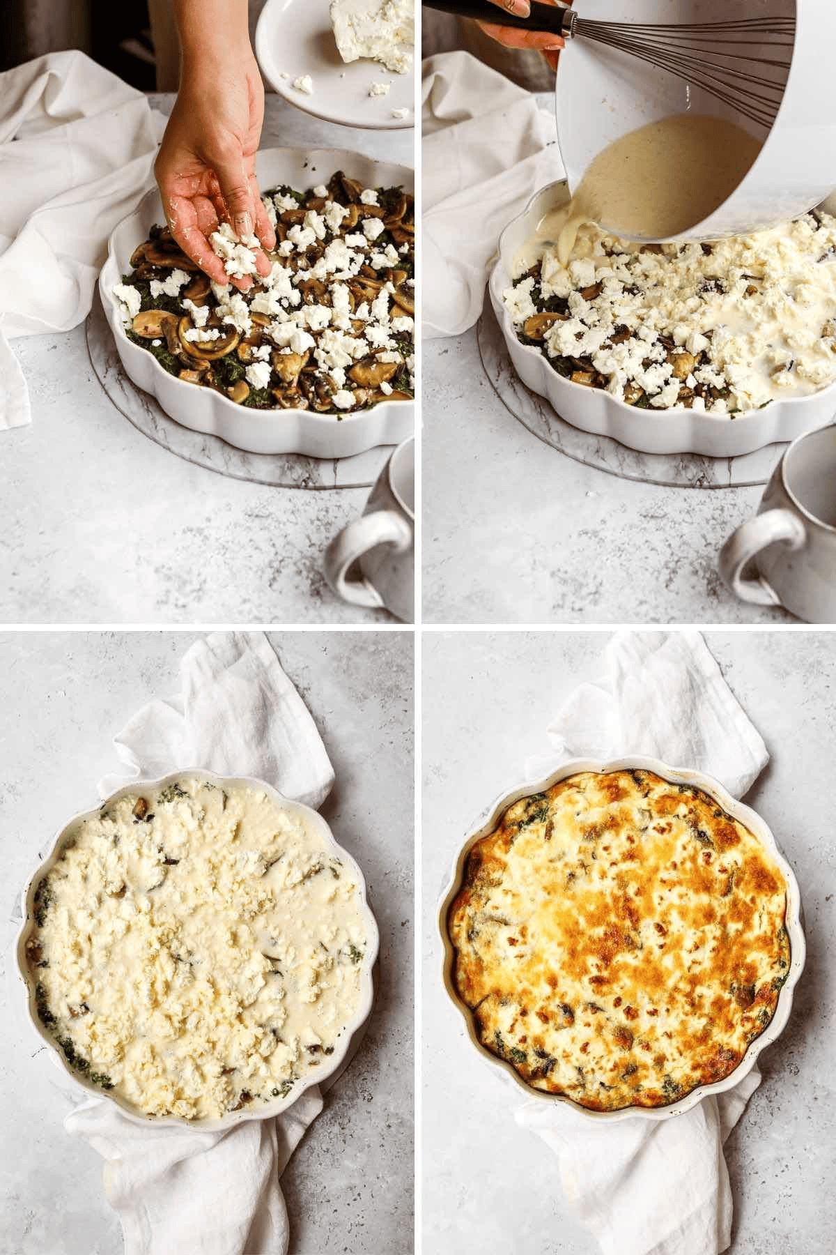 Collage with prep steps for homemade quiche