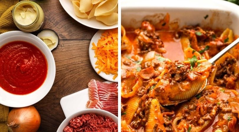 Mit Speck, Rindfleisch und Bier gefüllte Muscheln