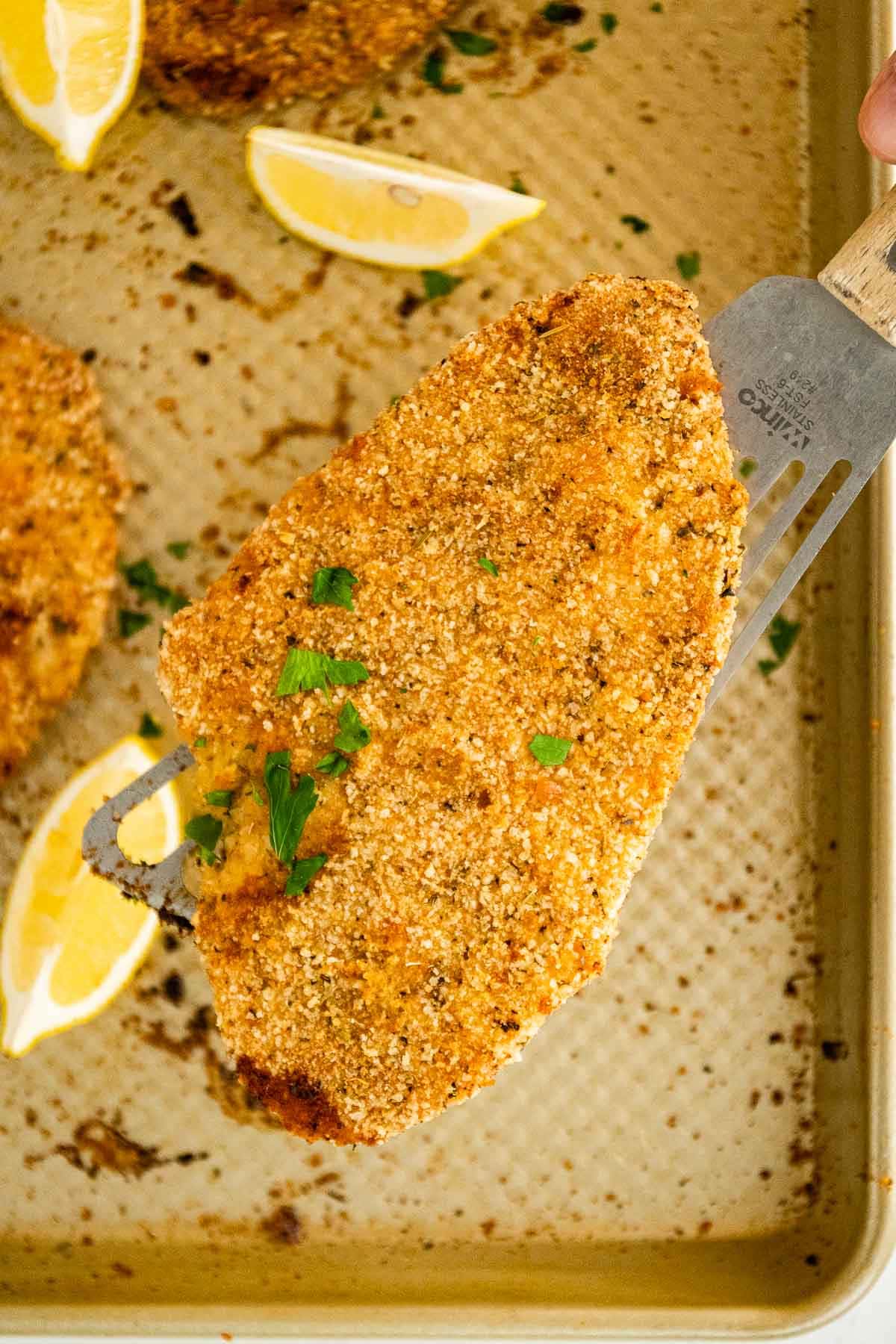 Baked Breaded Chicken on baking pan