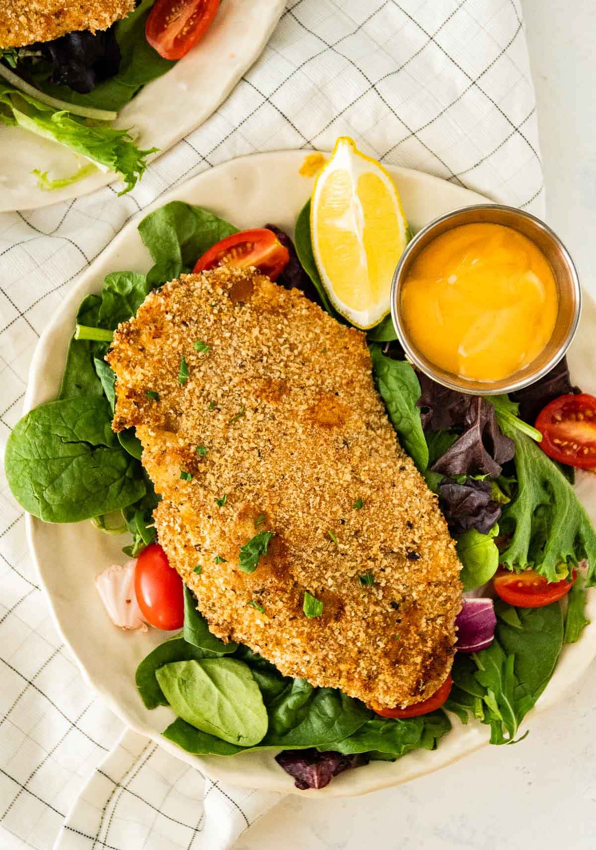 Baked Breaded Chicken on serving plate
