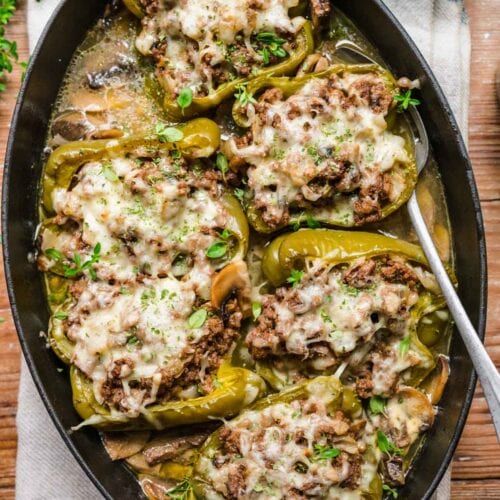 Beef Stroganoff Stuffed Peppers in baking dish 1x1