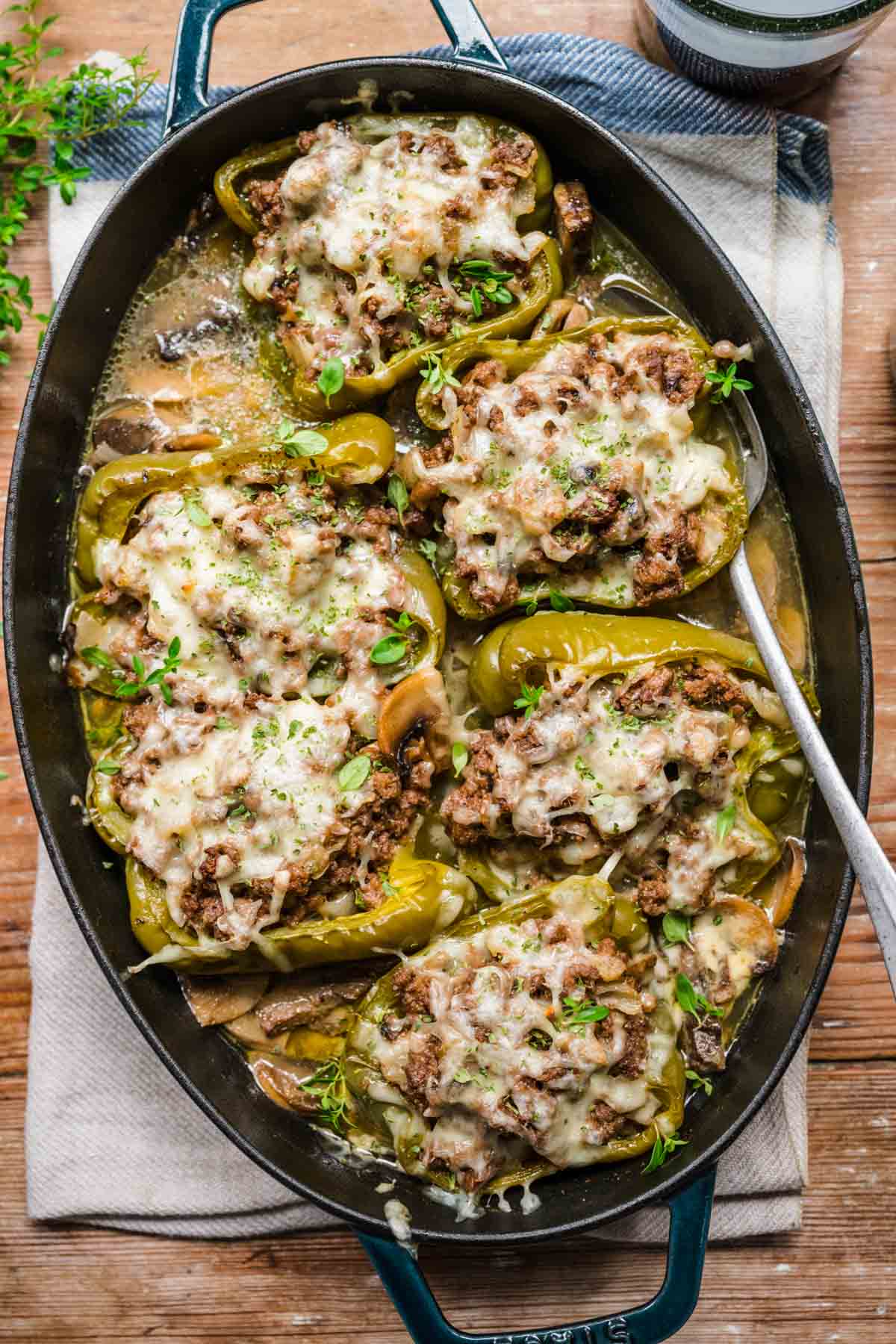 Beef Stroganoff Stuffed Peppers in baking dish