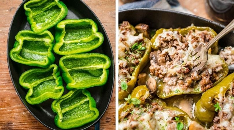 Mit Beef Stroganoff gefüllte Paprikaschoten