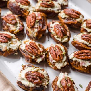 Blue Cheese Pecan Dates on serving platter 1x1