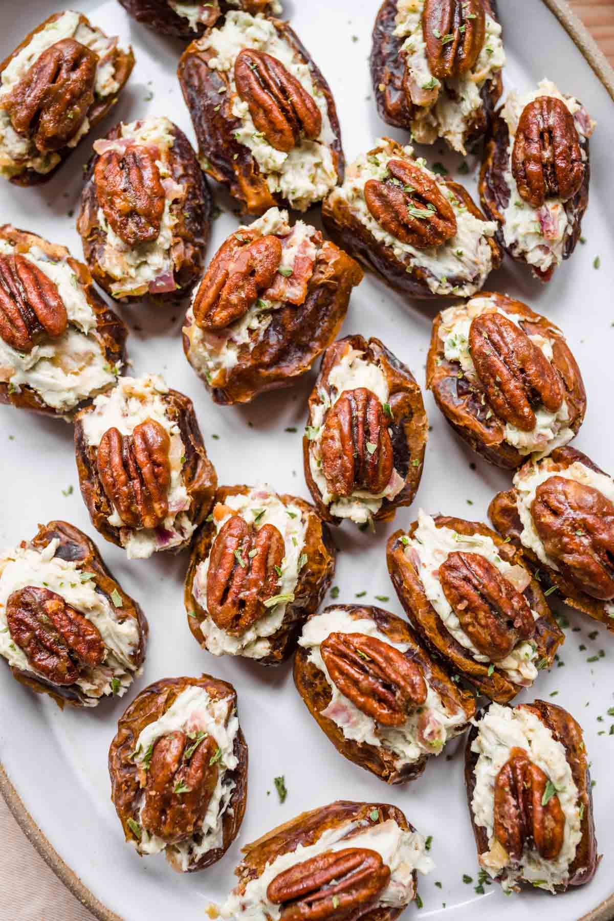 Blue Cheese Pecan Dates on serving platter