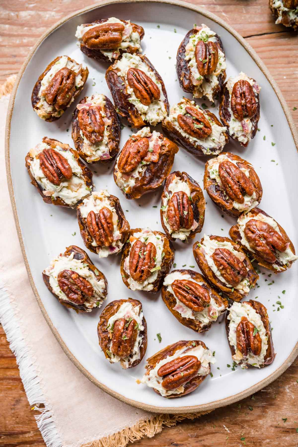 Blue Cheese Pecan Dates on serving platter