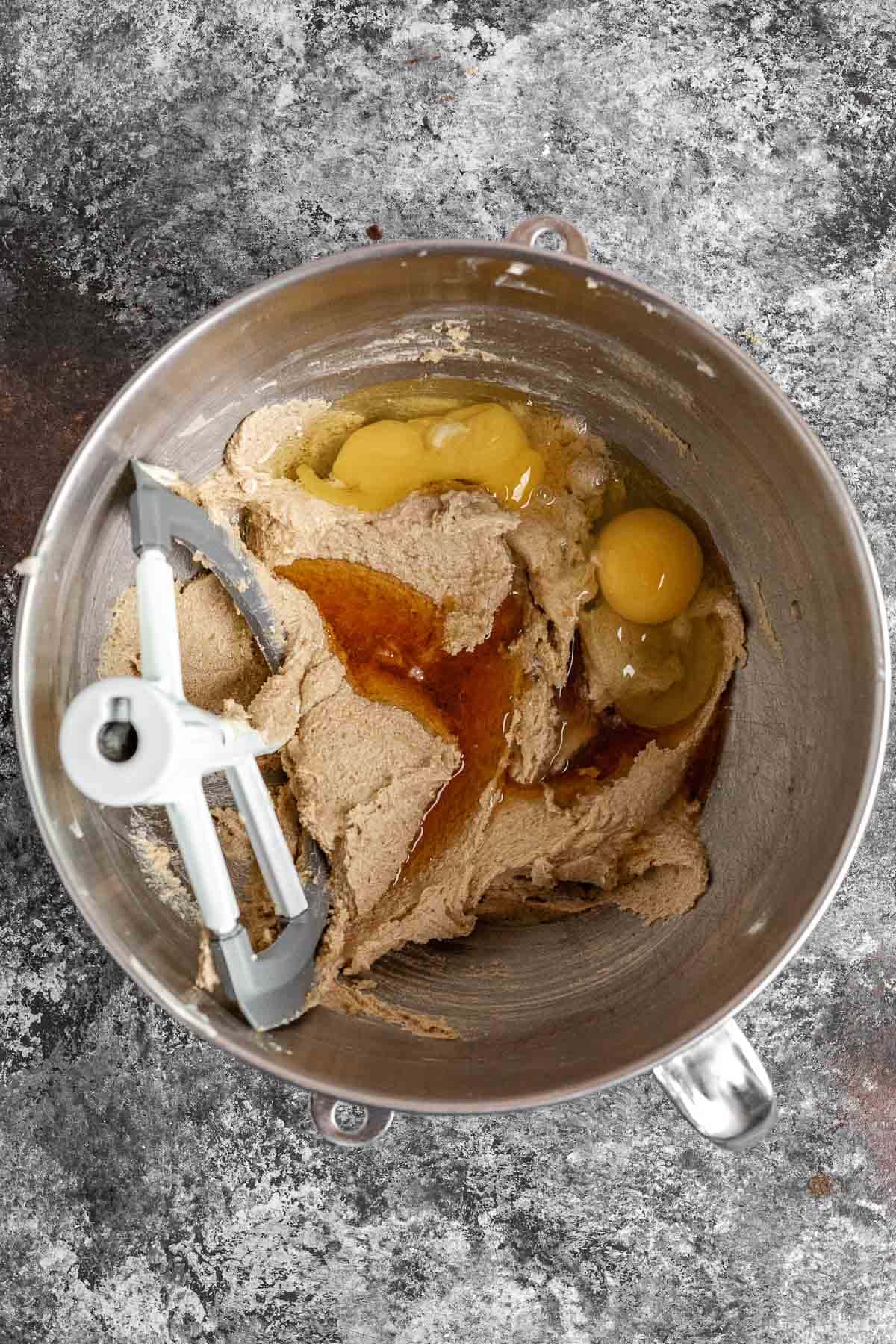 Bourbon Pecan Blondies ingredients in mixing bowl