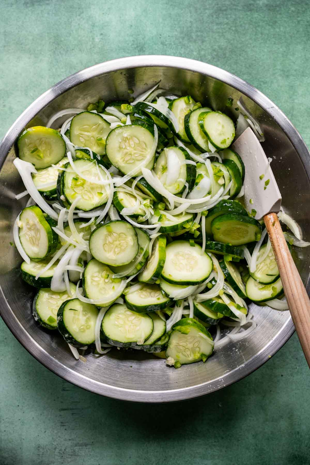 Bread and Butter Pickles ingredients in mixing bowl