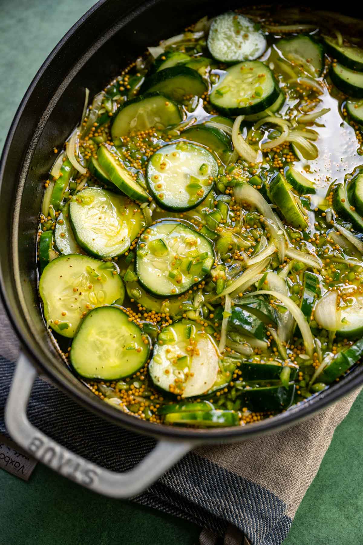 Bread and Butter Pickles in brine in cooking pot