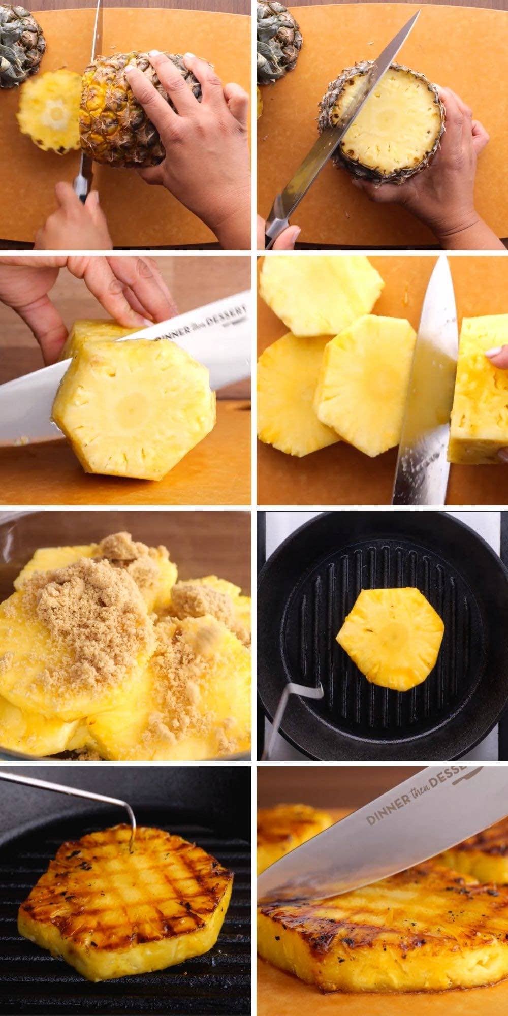 Brown Sugar Grilled Pineapple Collage of prep steps