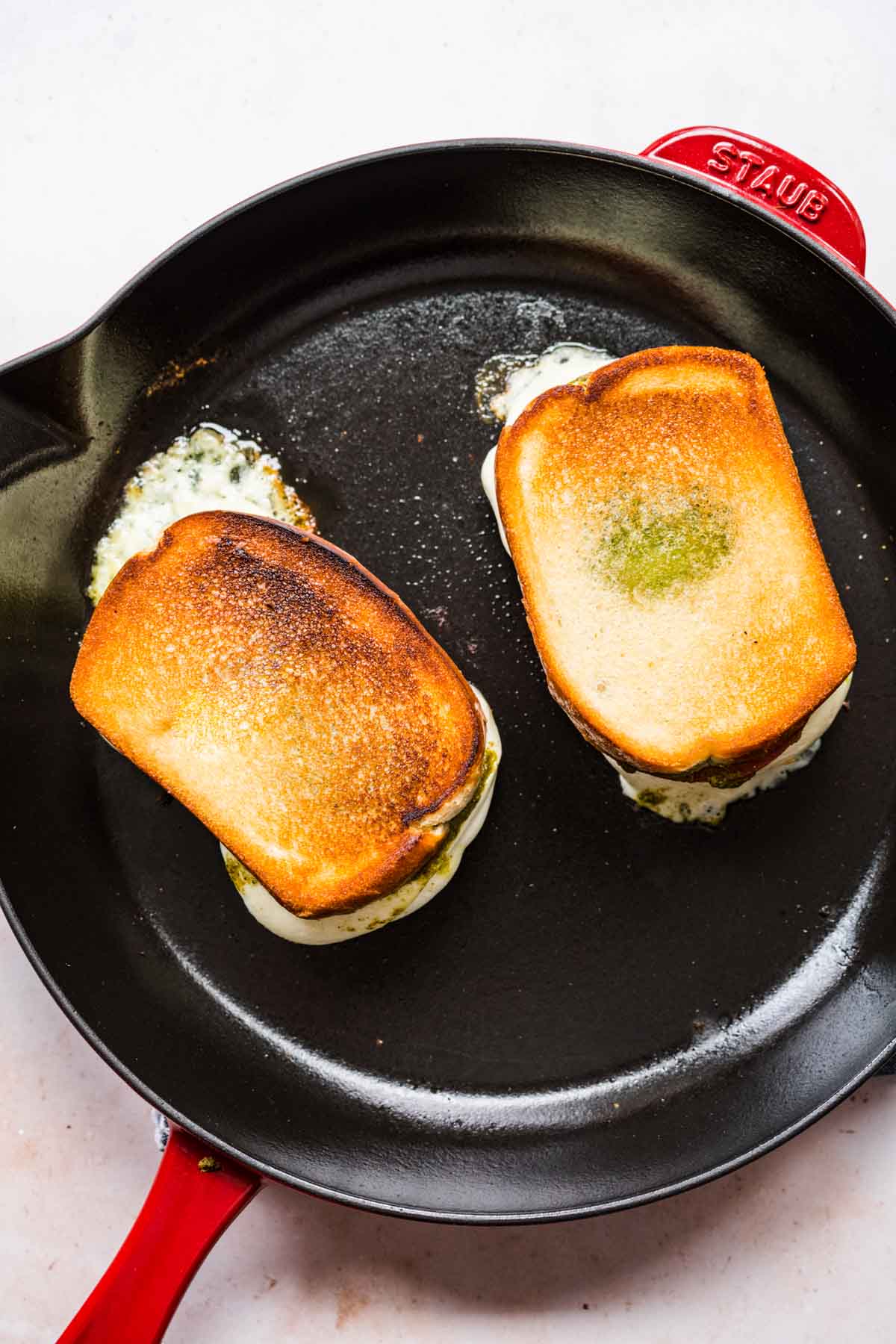 Caprese Grilled Cheese in cooking pan