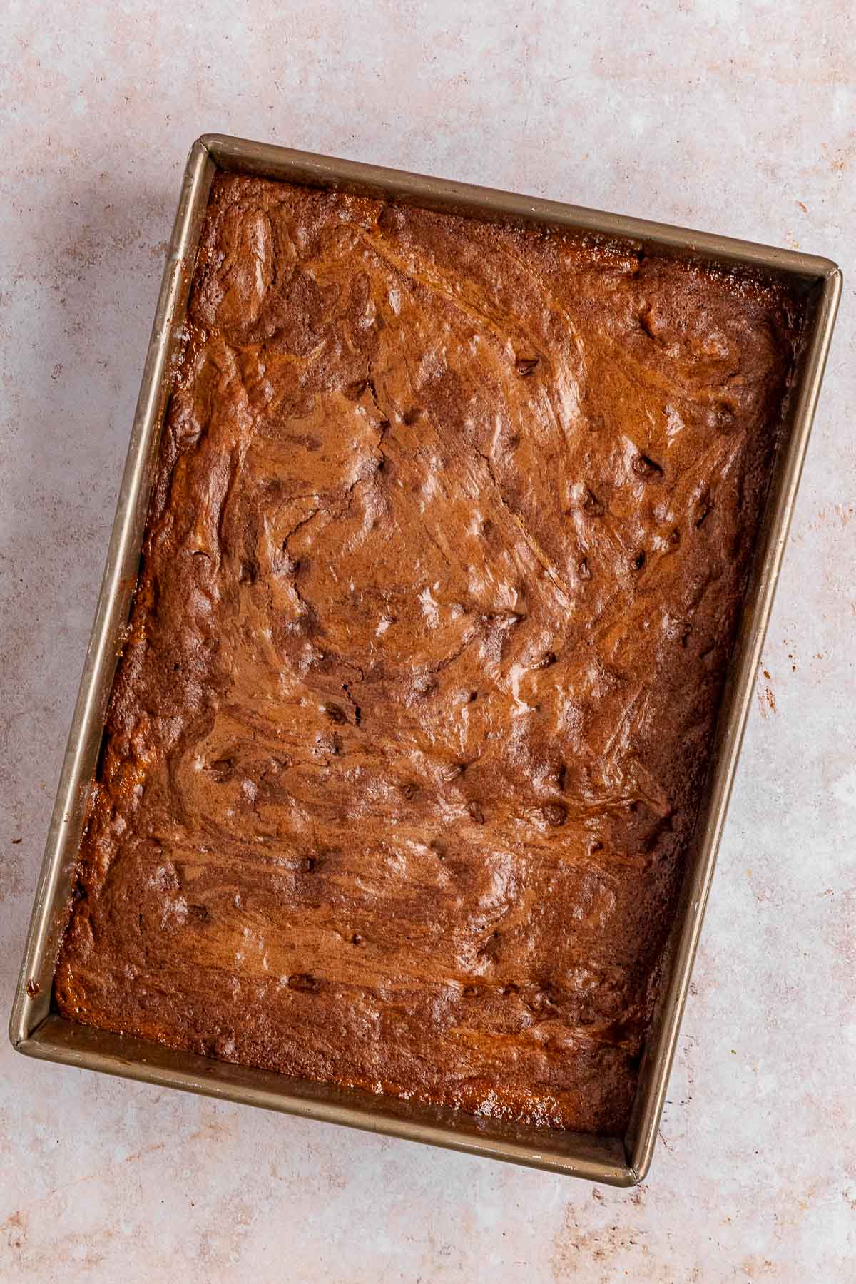 Caramel Stuffed Brownies in baking pan