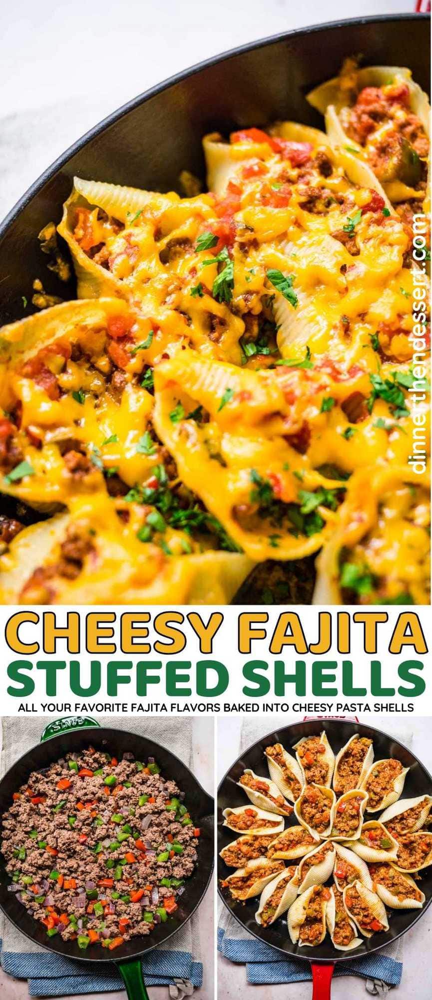 Easy Cheesy Fajita Stuffed Shells Recipe - Dinner, then Dessert