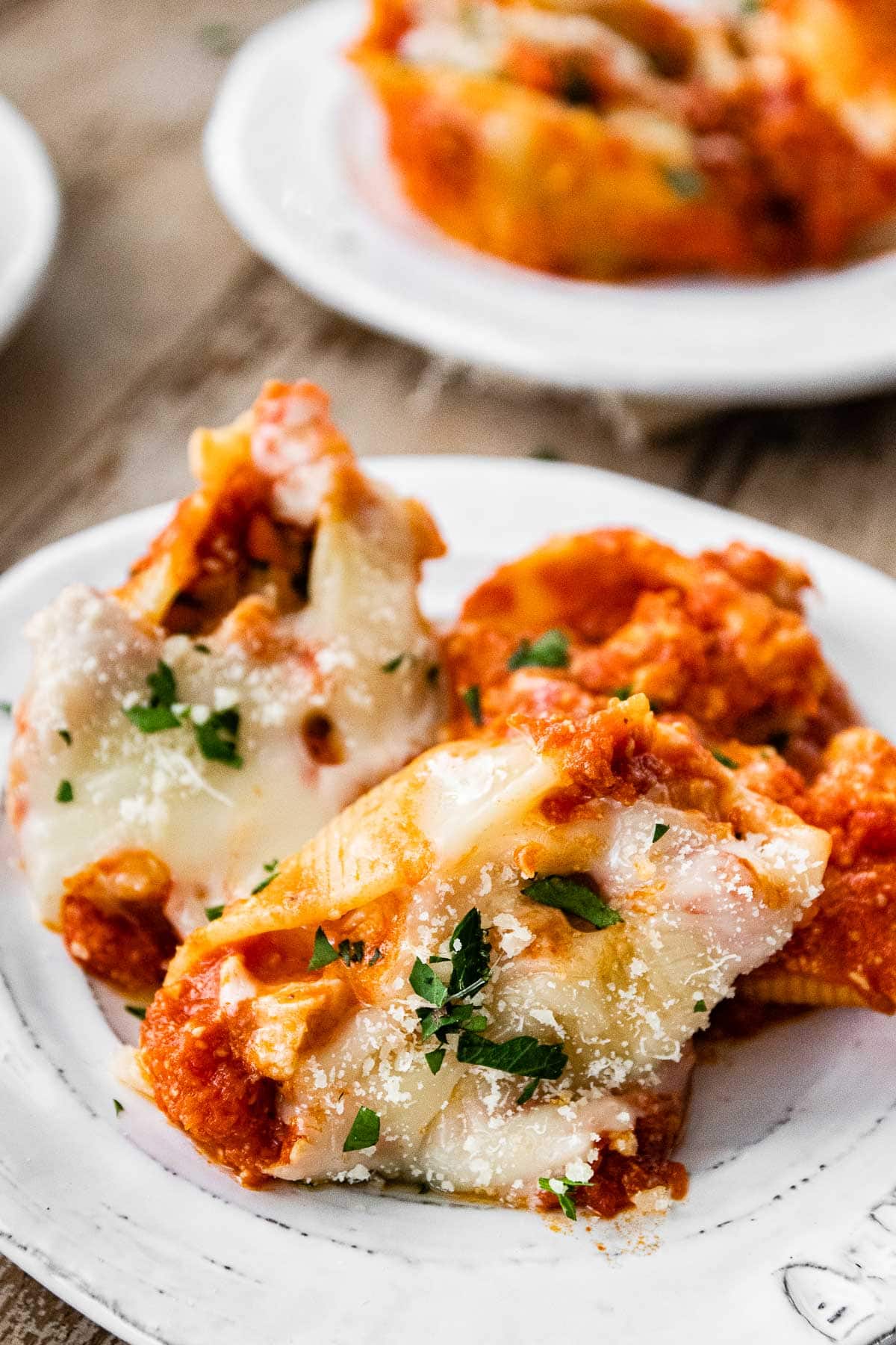 Chicken Parmesan Stuffed Shells on serving plate