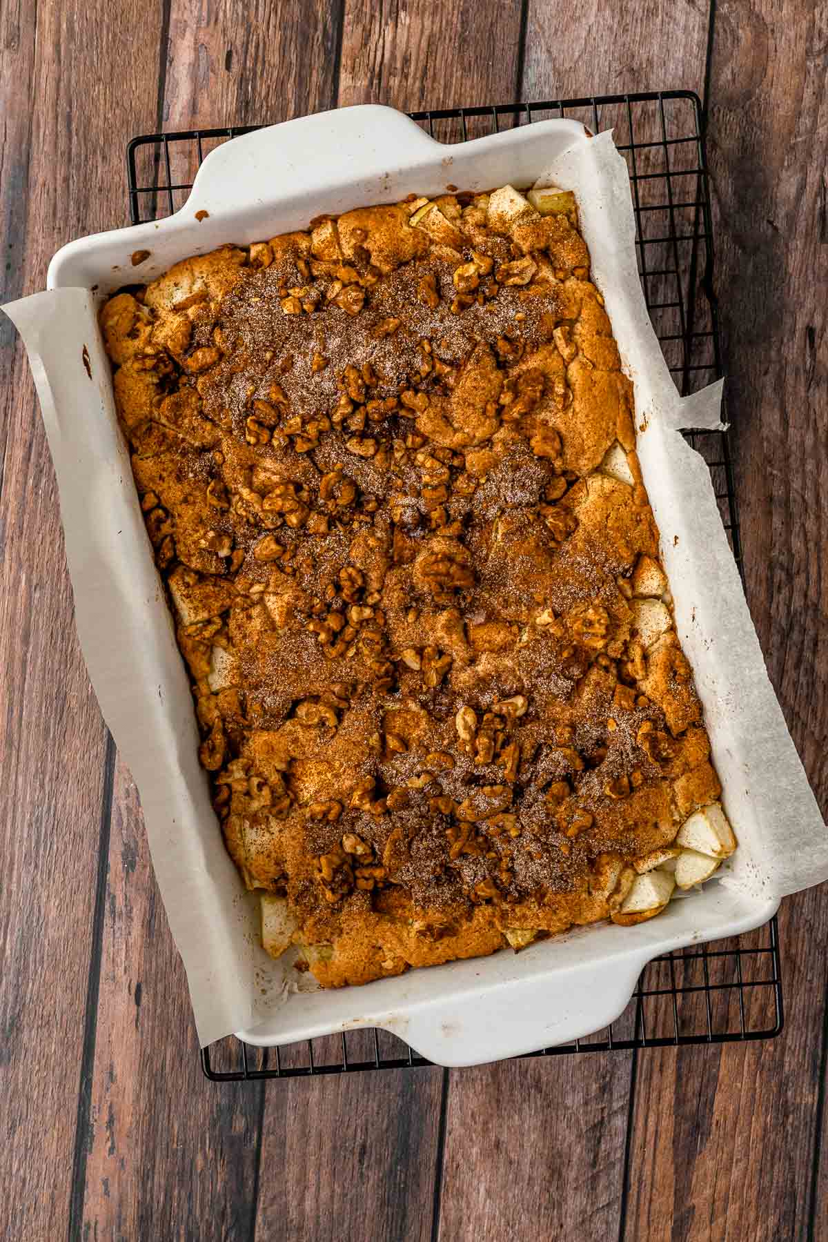 Cinnamon Apple Bars dough in baking pan