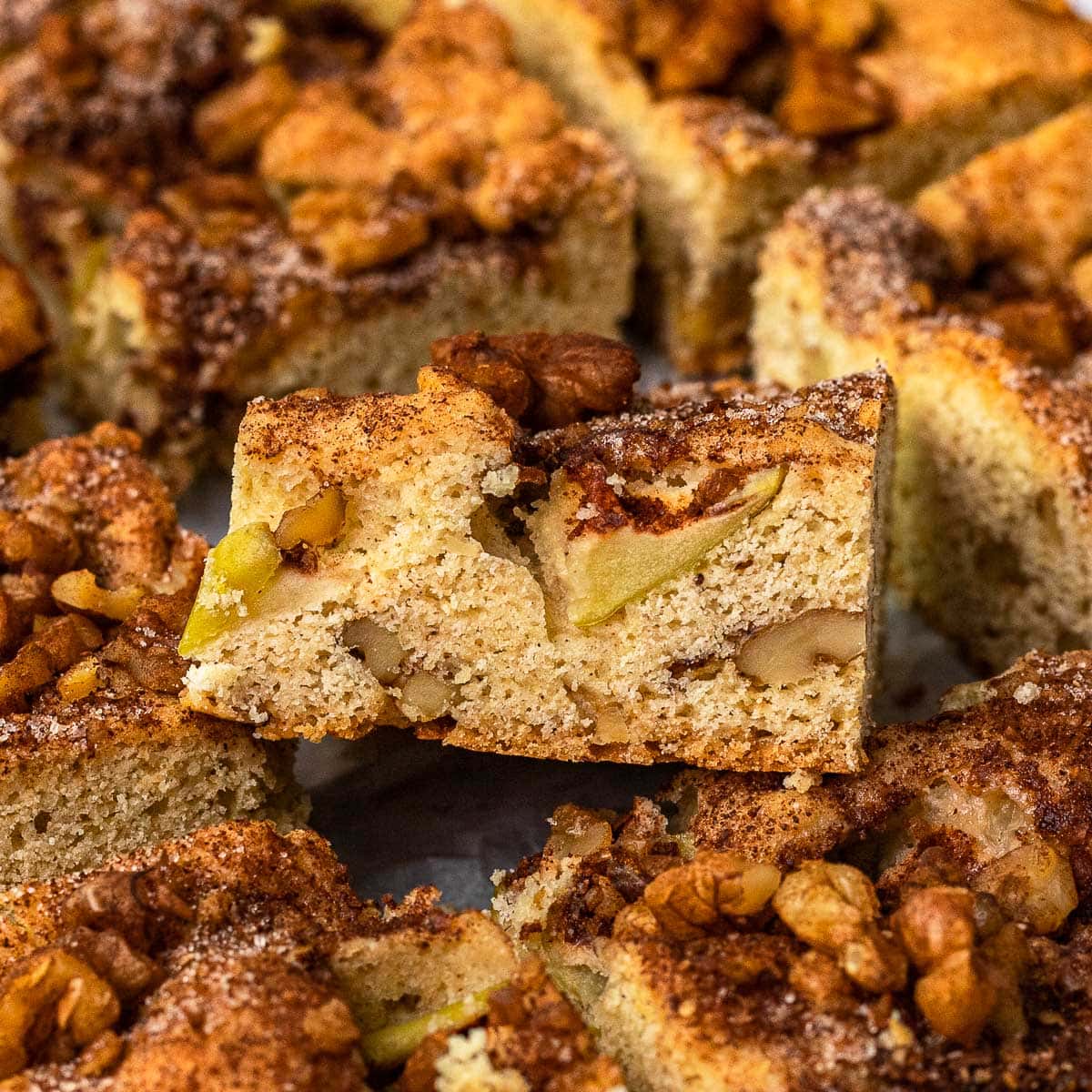 Cinnamon Apple Bars sliced on cooling rack 1x1