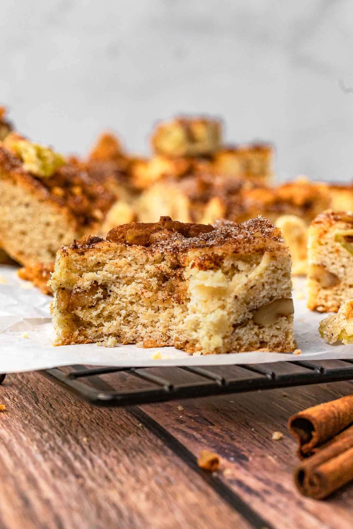 Cinnamon Apple Bars on cooling rack showing interior