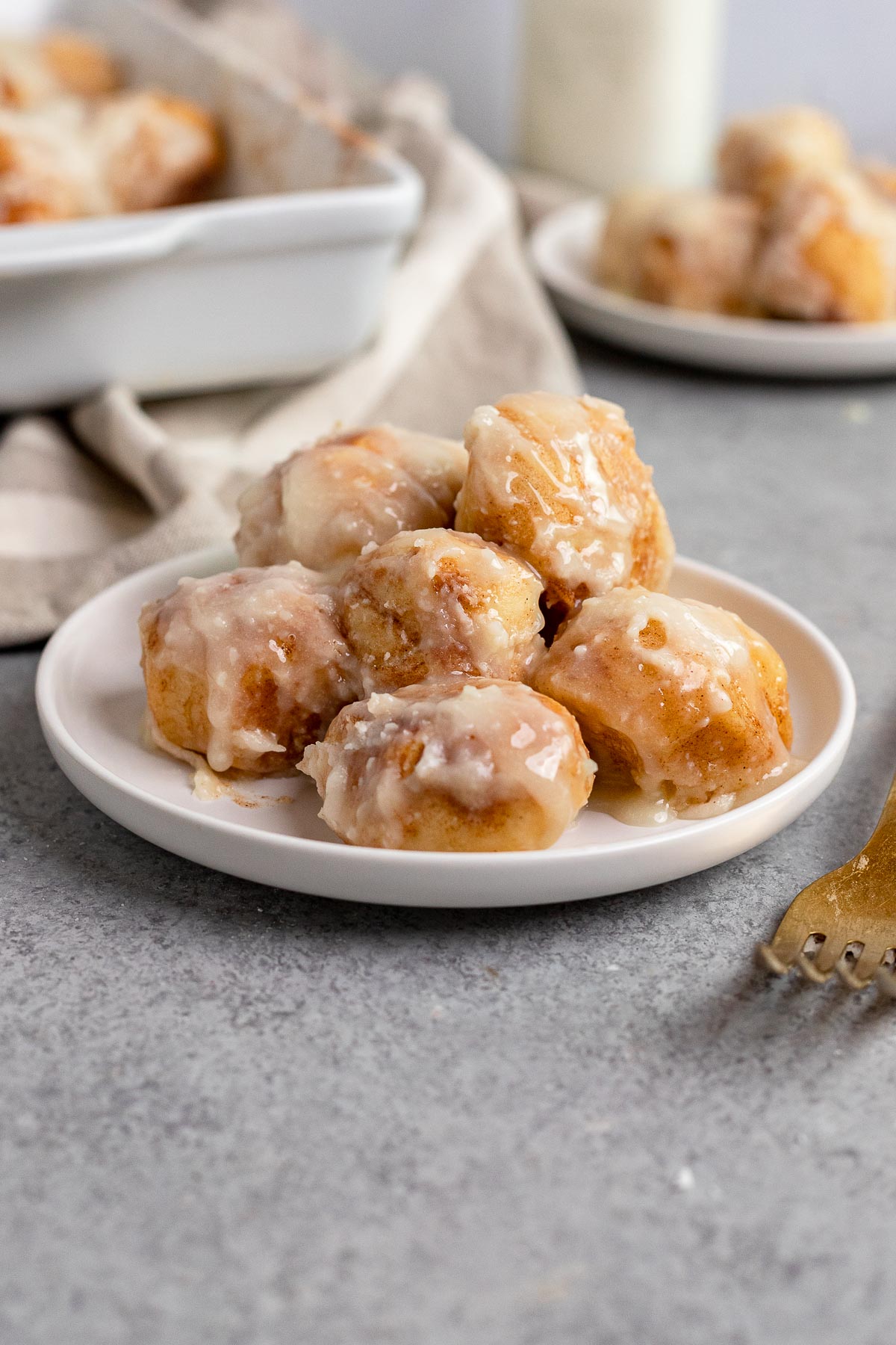 Cinnamon Roll Bites on serving plate 