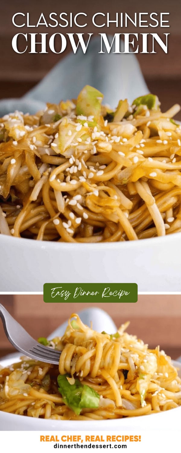 Noodles with sesame seed garnish in white bowl