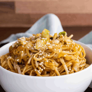 White bowl of noodles