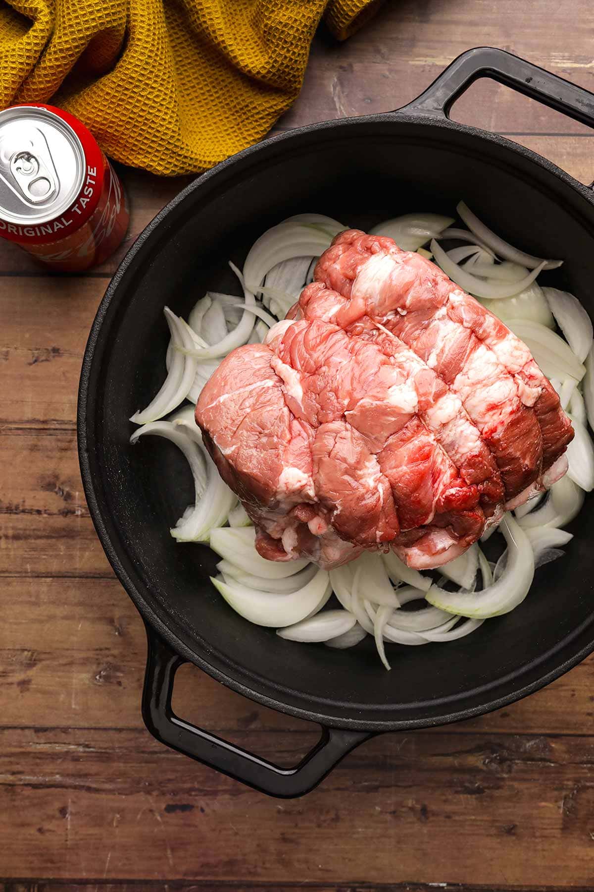 Coca-Cola Pork Roast ingredients in cooking pot