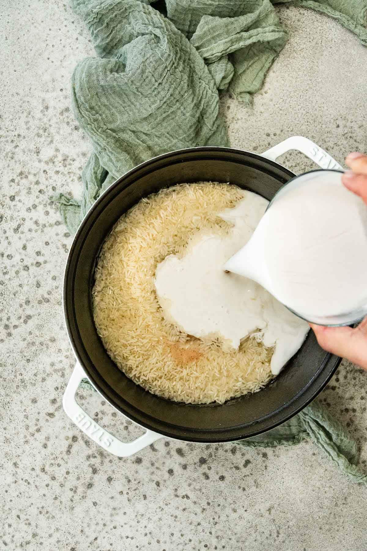 Coconut Rice ingredients in cooking pot