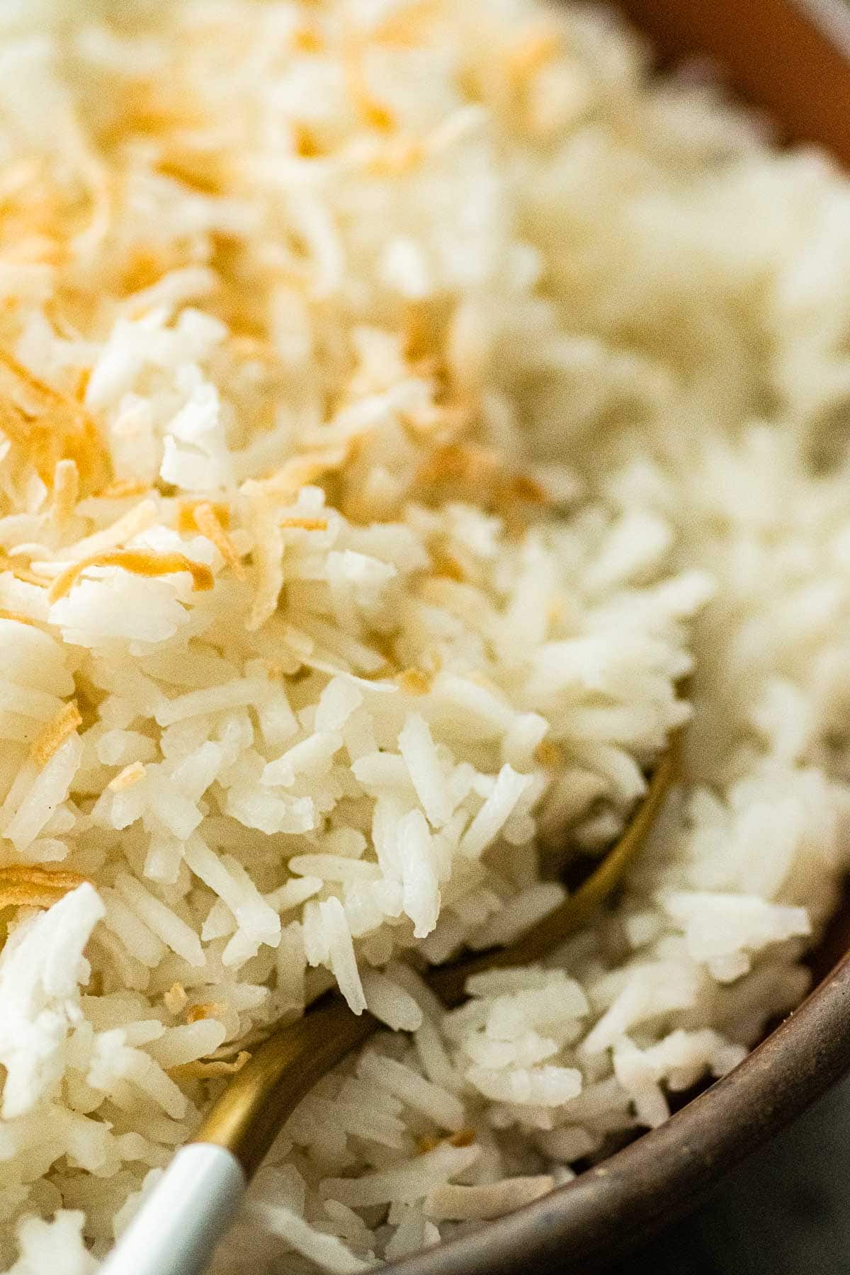 Coconut Rice in serving bowl closeup