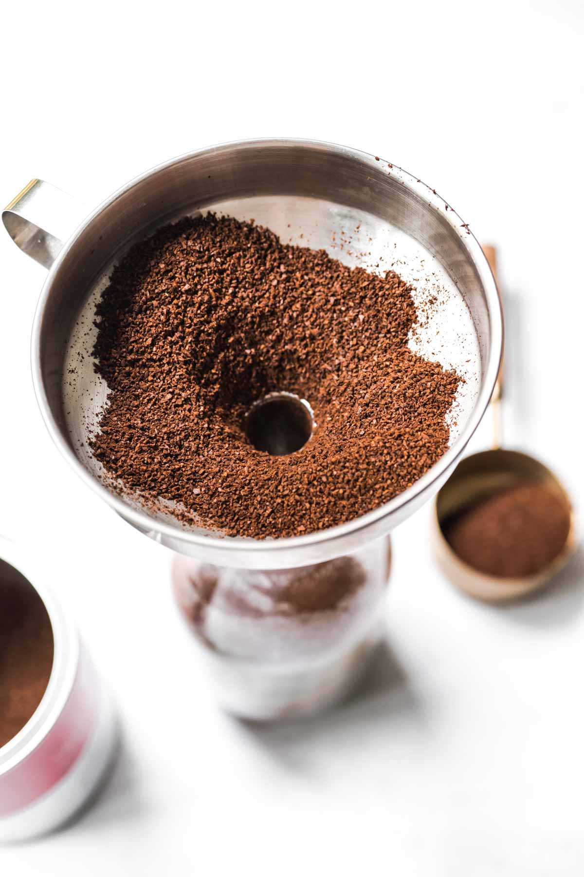 Cold Brew Coffee adding grounds to jar