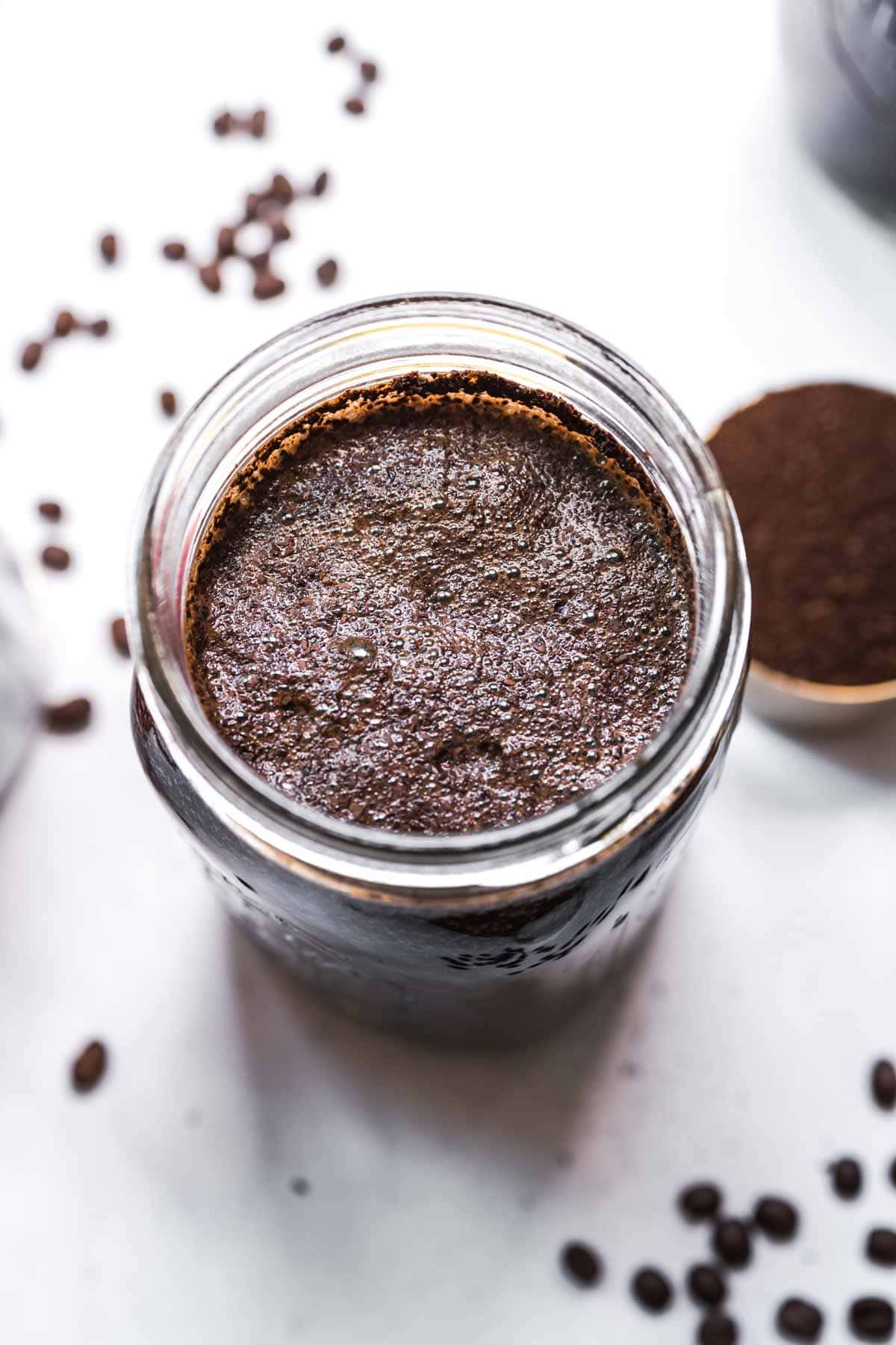 Cold Brew Coffee jar with steeped grounds