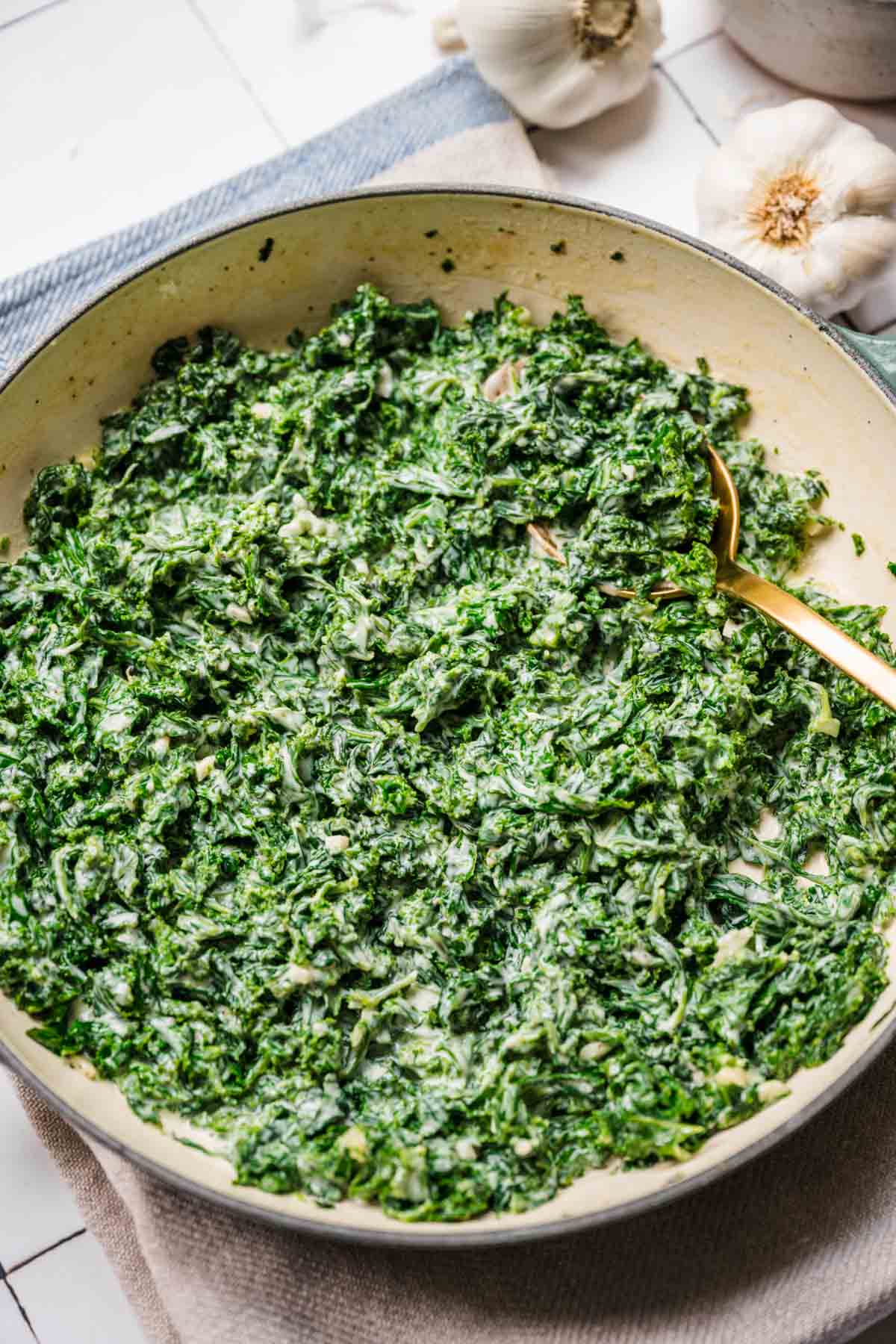 Creamed Kale in serving bowl